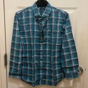 GH BASS&CO. NWT, Men’s L long sleeve blue plaid shirt. 100%cotton